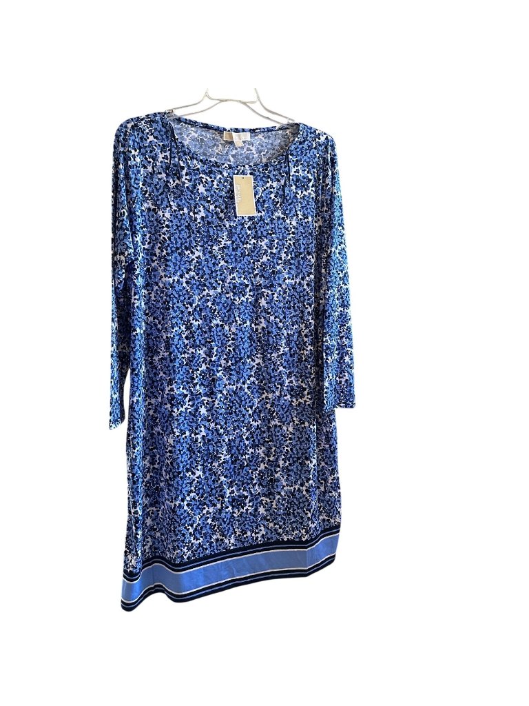 Michael Kors Womens Blue & White Floral Dress 2x Polyester Blend Long Sleeve